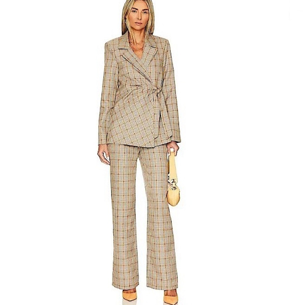 Tularosa Revolve New Plaid Houndstooth Pantsuit Blazer Wide Leg Pant Size Medium